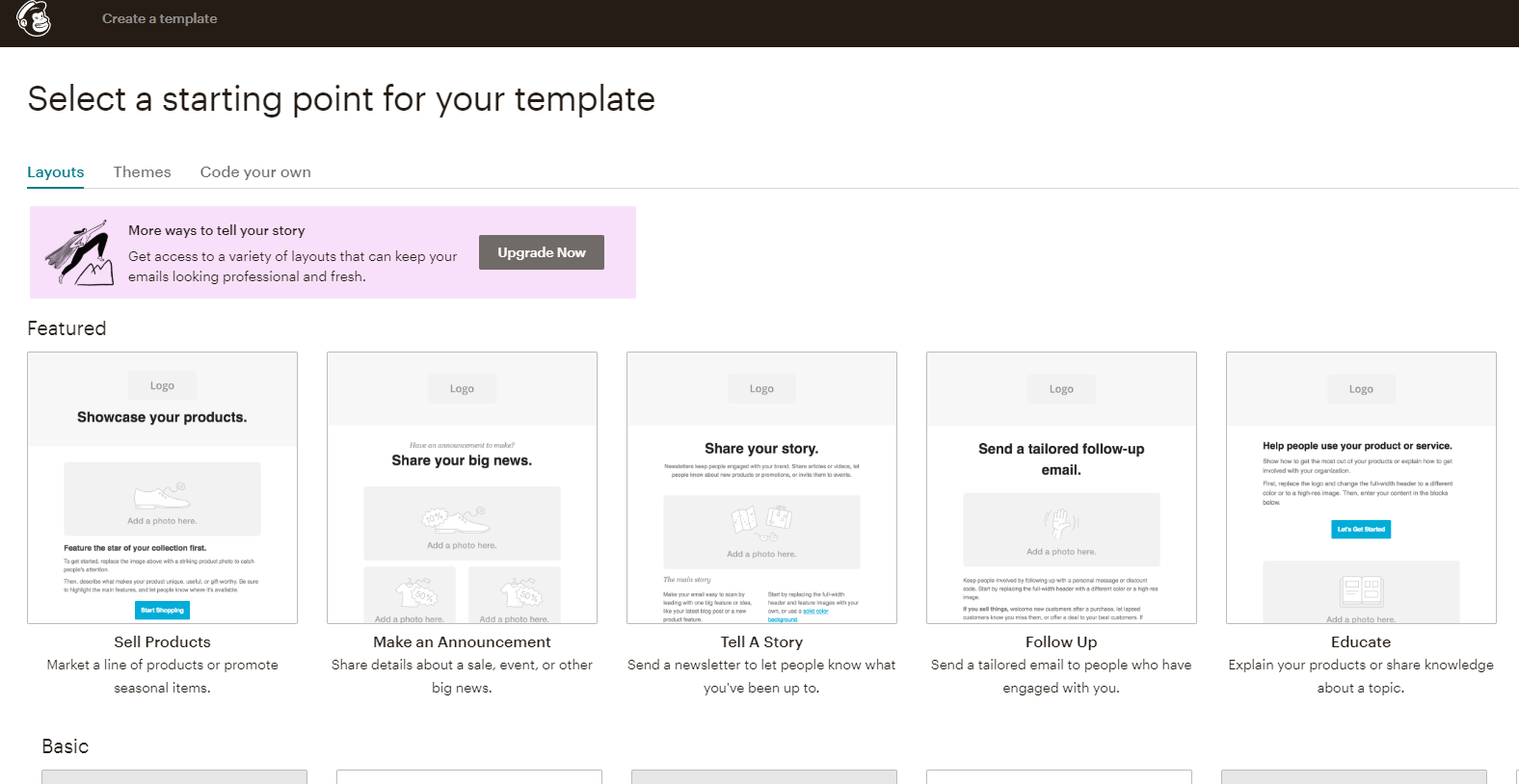 Screenshot of MailChimp's Minimal Templates